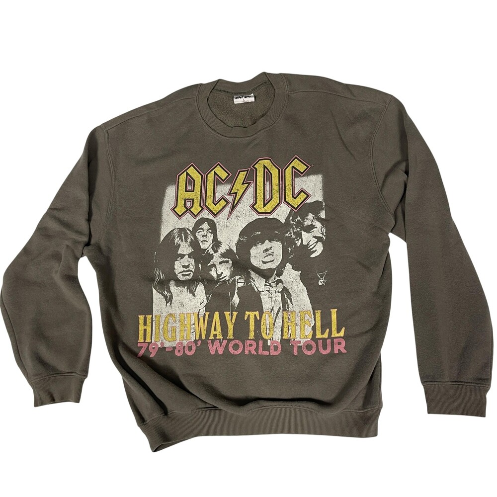 ACDC Sweatshirt Mens S Brown Highway To Hell 79-80 World Tour Crewneck Modern